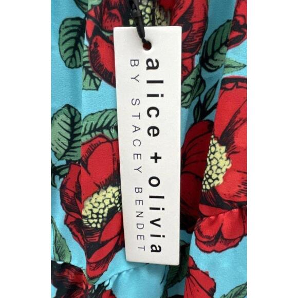 $440 NWT Alice + Olivia Beach Aqua Floral Mae Tiered Midi Maxi Dress Size 0 XS - Picture 5 of 8